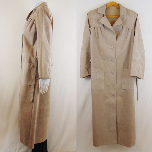 Vintage BRODKIN Ultrasuede Soft Beige Belted Trench Coat - Size S/M - Picture 3 of 4